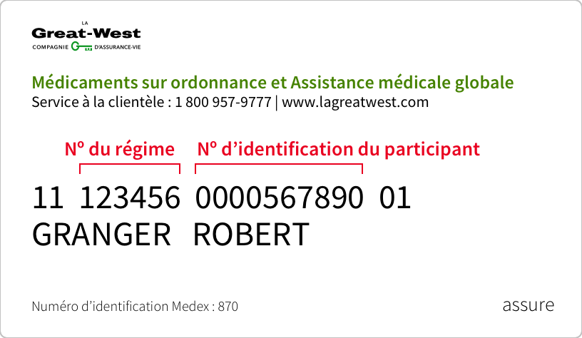 Carte de garanties. Décrite sous le titre Repérer les numéros du régime et du participant sur votre carte de garanties.